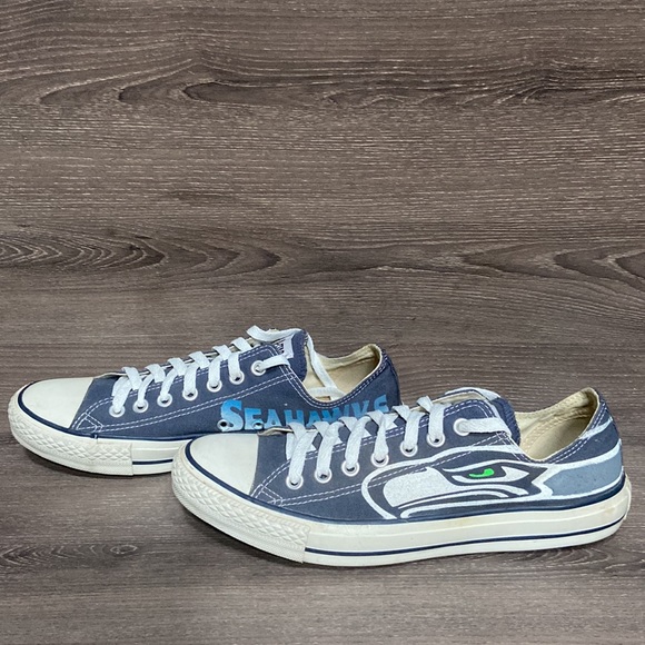 Seattle Seahawks Converse All Star Mens Size 9 Shoes Custom Low Top Blue Sneaker - Picture 2 of 7